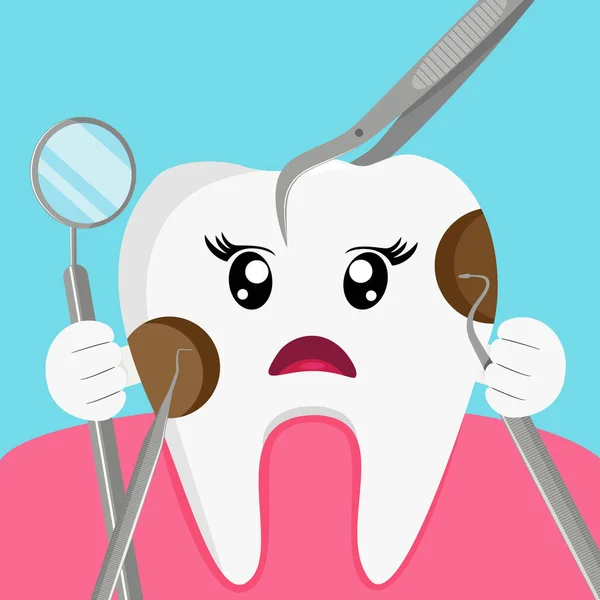 Decadência dos dentes dos desenhos animados. Ilustração do vetor do problema dental. — Vetor de Stock