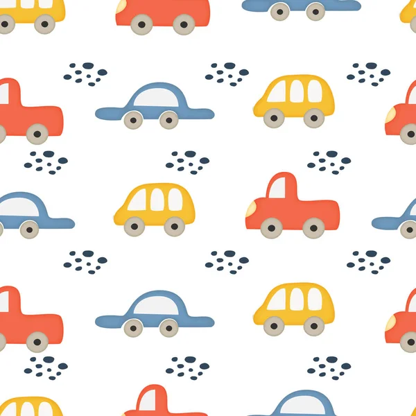 Cartoon car seamless pattern for kids, boys. Vector illustration. — Stock Vector