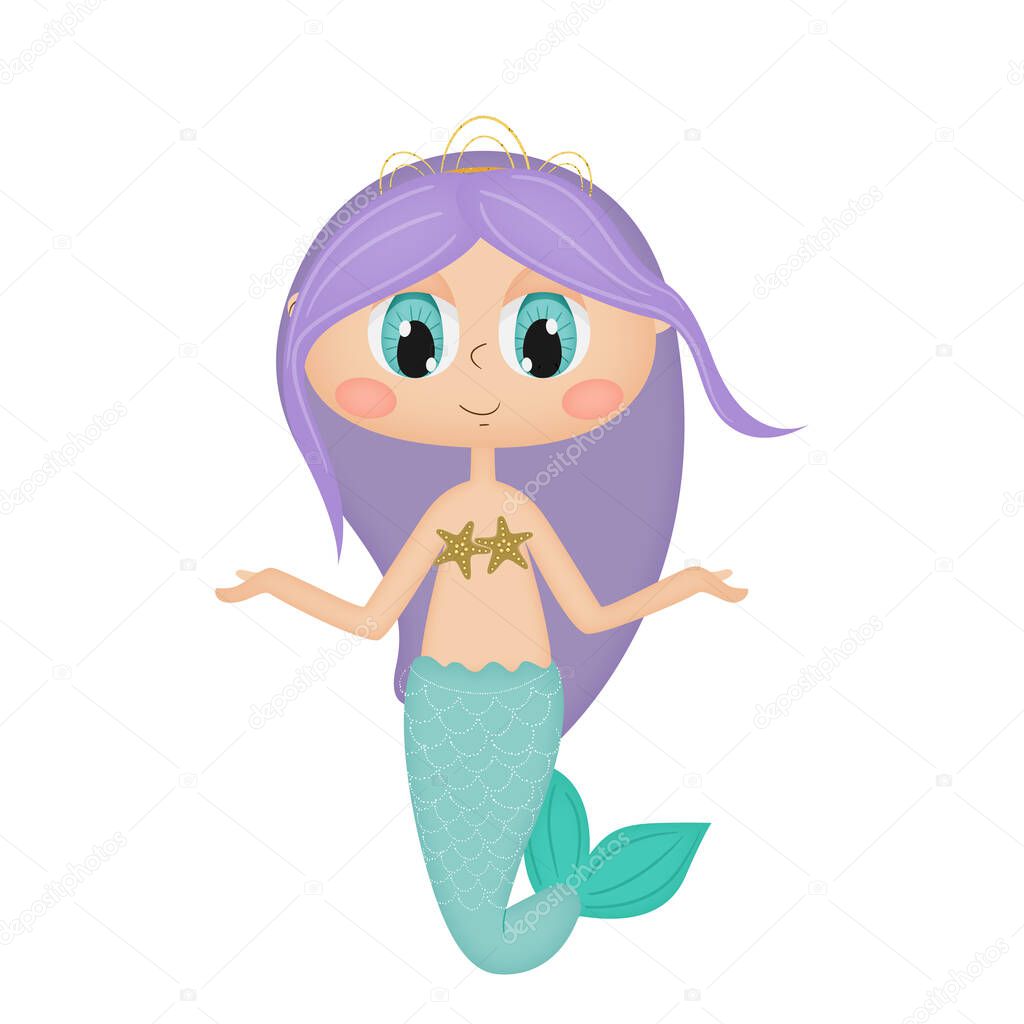 Cute mermaid, cartoon character vector stock illustration. 