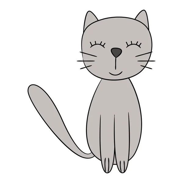Doodle de gato bonito. Personagem de desenho animado engraçado. Ilustração vetorial. —  Vetores de Stock
