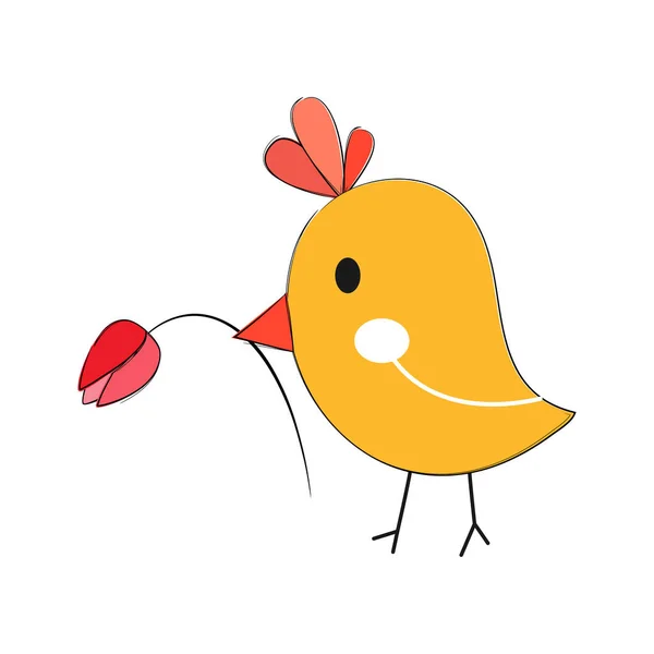 Χαριτωμένο πουλί με λουλούδι στο ράμφος. Εικονογράφηση διανύσματος. — Διανυσματικό Αρχείο