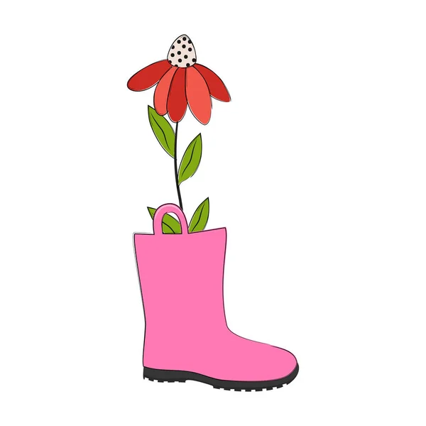Borracha, gumboot rosa com flor. Ilustração vetorial. — Vetor de Stock