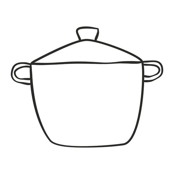 Doodle ilustrace s černým obrysem hrnec pánev. Obrázek kresby vektorové ruky. — Stockový vektor