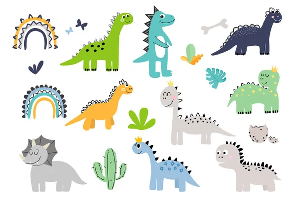 Cute kolekcja dinozaurów kreskówki dla dzieci. Ilustracja wektora. — Wektor stockowy