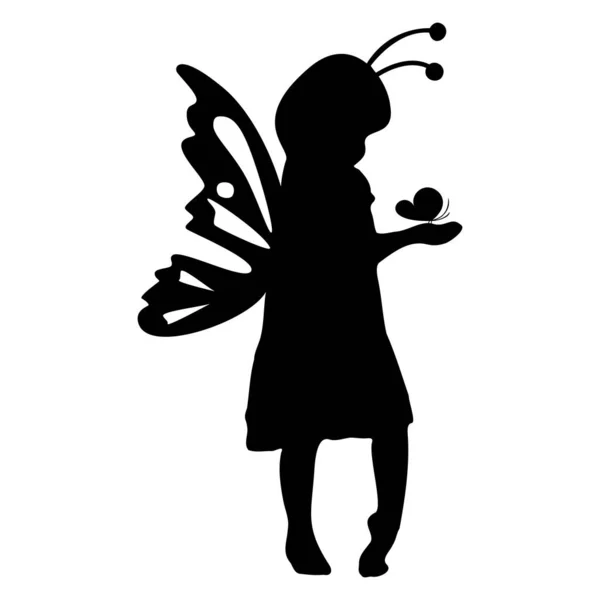 Silhouette de petite fille avec ailes de papillon. Illustration vectorielle. — Image vectorielle