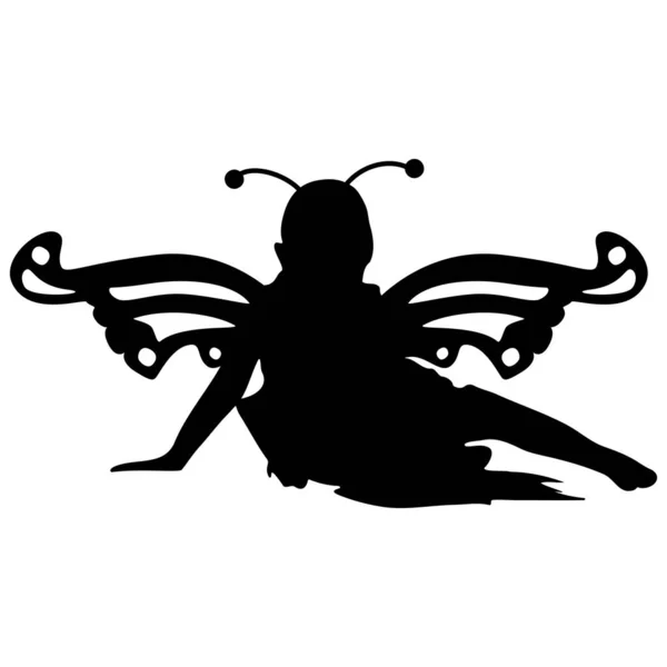 Kleine Mädchensilhouette mit Schmetterlingsflügeln. Vektorillustration. — Stockvektor