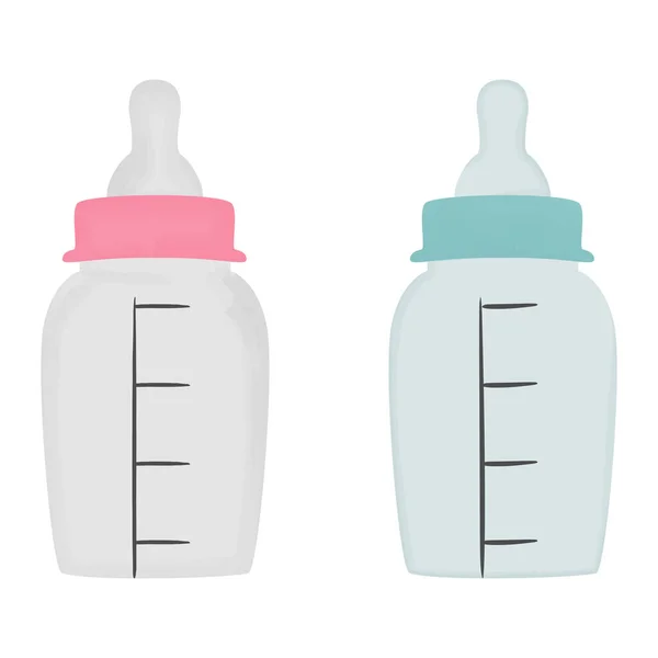 Bayi botol dengan dot untuk anak laki-laki dan perempuan. Ilustrasi vektor. - Stok Vektor