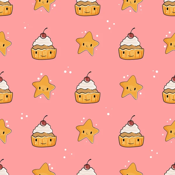 Söta muffins och stjärnor sömlös mönster. Vektorillustration. — Stock vektor