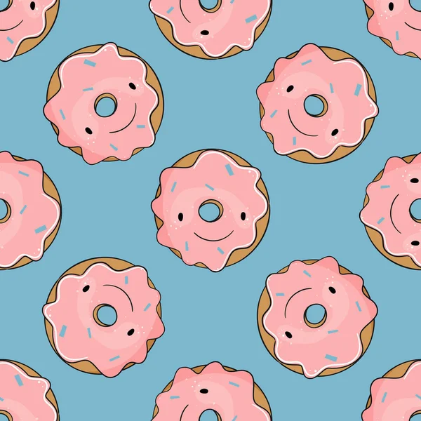 Leuke grappige donuts naadloos patroon. Vectorillustratie. — Stockvector