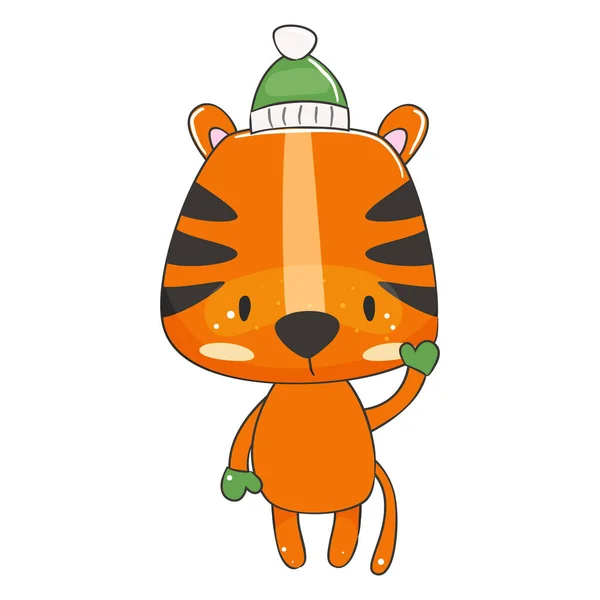 Dessin animé tigre de Noël mignon pour la conception de célébration. Illustration vectorielle. — Image vectorielle