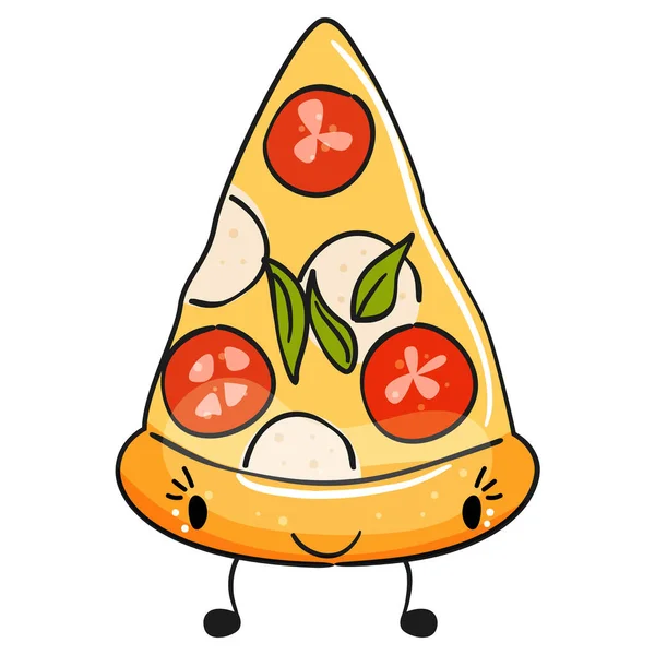 Cute cartoon Pizza slice on white background. Vector illustration. — Stock Vector