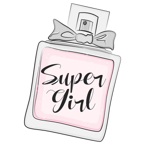 Super girl quote. Perfume bottle. Vector illustration. — стоковый вектор