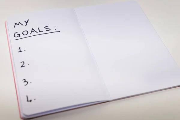 Notebook Page Marked Goals Black Ink White Paper Goals Priorities — Stock Photo, Image