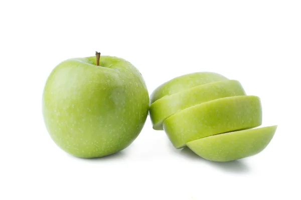 Grönt äpple och en skivad — Stockfoto