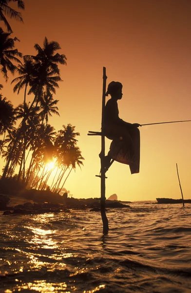 Pescador na costa de Weligama — Fotografia de Stock