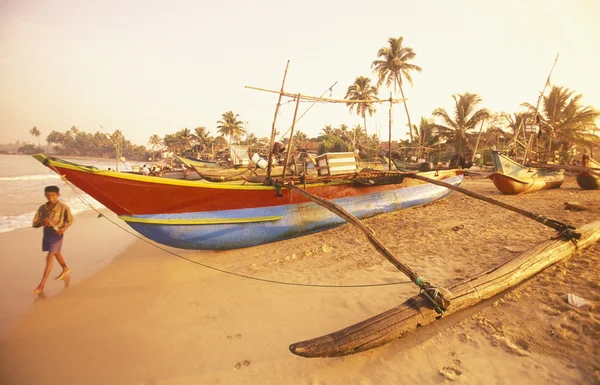 Dhoni Barcos de pesca na costa de Nagombo — Fotografia de Stock