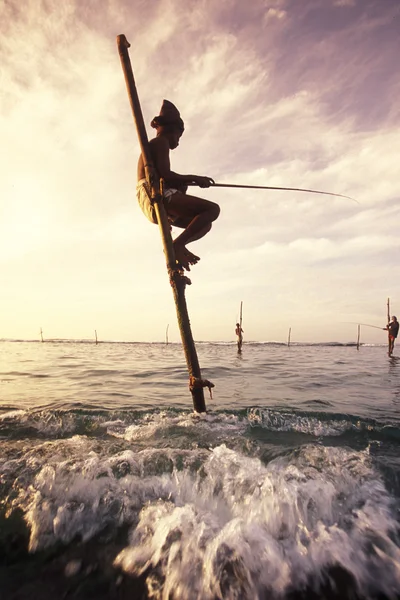 Fiskare på kusten av Weligama — Stockfoto