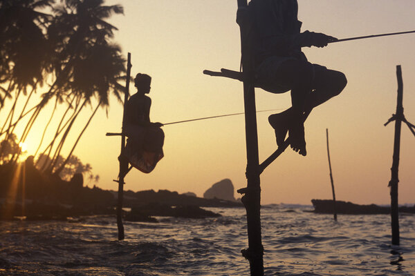 Fishermen at the coast of Weligama