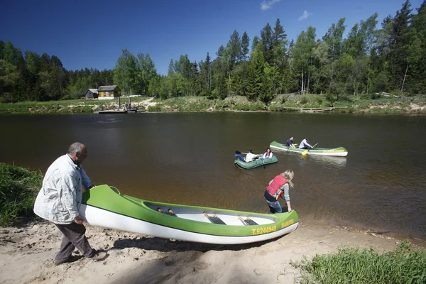 People on a canue trip in Latvia — Stock Photo, Image