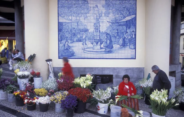 Flower market in the old town of Funchal — Stock Photo, Image