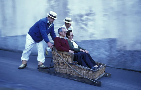 Traditional Basket Sledge Riding in Portugal — Stock Photo, Image