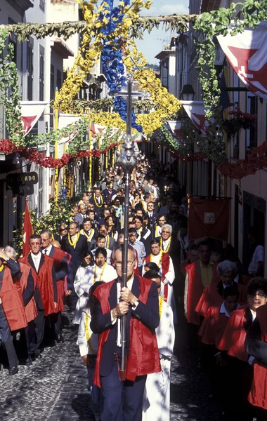 Průvod náboženství v starém městě Funchal — Stock fotografie