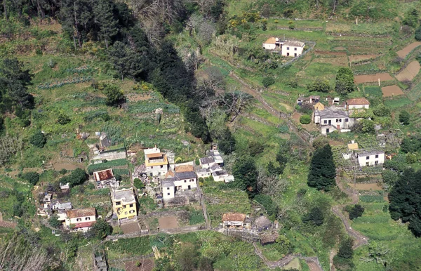 Τοπίο του χωριού βεράντες σε καταπράσινο λόφο — Φωτογραφία Αρχείου