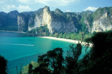 the Beach at the Hat Phra Nang Beach at Railay near Ao Nang the City of Krabi on the Andaman Sea in the south of Thailand.    Thailand, Krabi, April, 2001 clipart