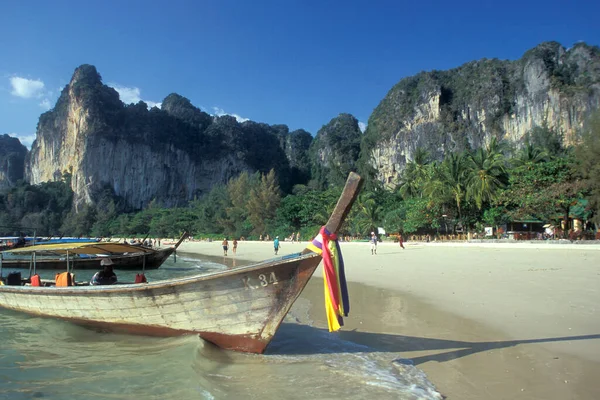 Пляж Woodboats Пляже Hat Phra Nang Railay Около Нанг Города — стоковое фото