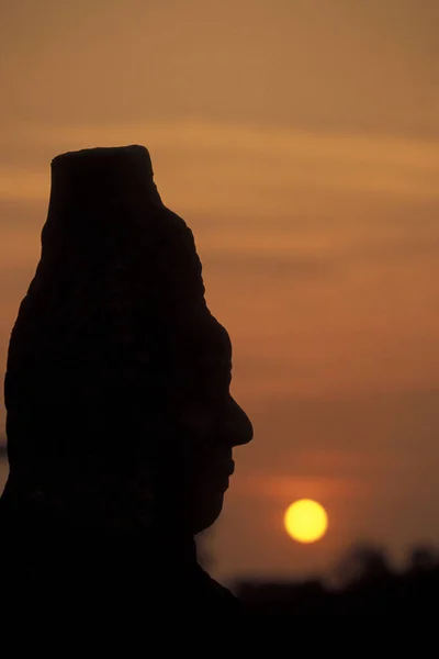 Pedra Frente Para Ponte Portão Sul Para Cidade Angkor Tom — Fotografia de Stock