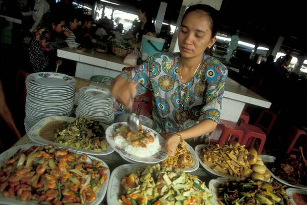 Uma Menue Com Arroz Camarões Mercado Alimentos Mercado Central Mercado — Fotografia de Stock