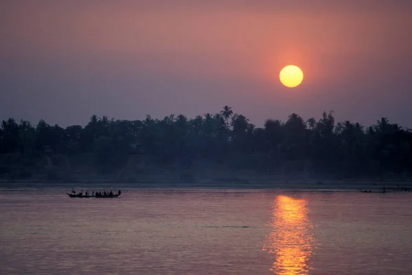 Paisaje Atardecer Río Mekong Pueblo Kampong Cham Centro Camboya Camboya — Foto de Stock