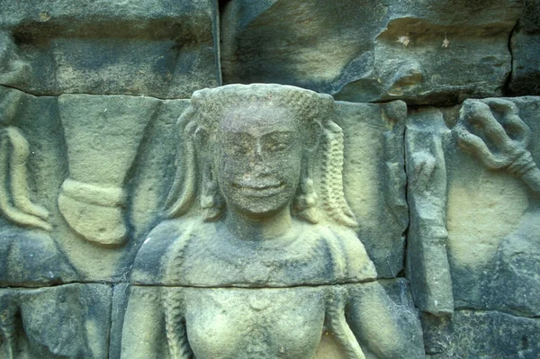 Figuras Terraço Templo Elefantes Cidade Templo Angkor Perto Cidade Siem — Fotografia de Stock