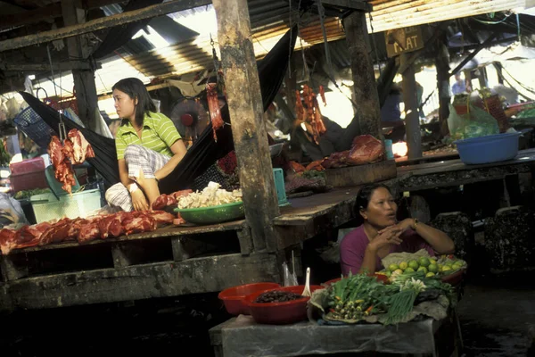 Mercado Carne Alimentos Mercado Central Mercado Psar Thmei Ciudad Phnom — Foto de Stock