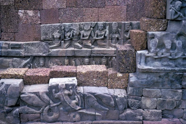 Figuren Het Tempel Terras Van Olifanten Tempel Stad Angkor Buurt — Stockfoto