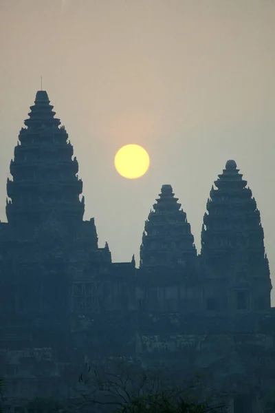 Soluppgång Vid Angkor Wat Temple Temple City Angkor Nära Staden — Stockfoto