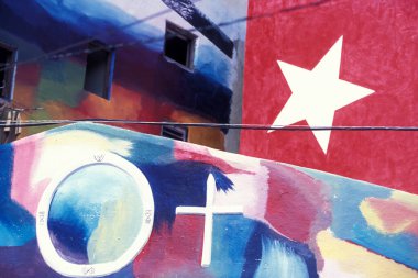 Karayip Denizi 'ndeki Havana şehrindeki Hamel Caddesi' nde renkli resimler. Küba, Havana, Ekim 2005