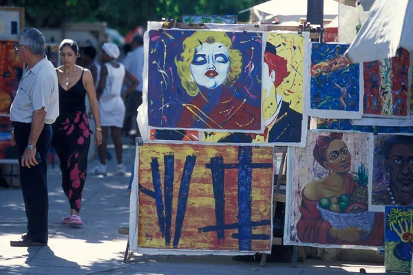 Een Markt Met Kunst Foto Het Oude Centrum Van Havana — Stockfoto