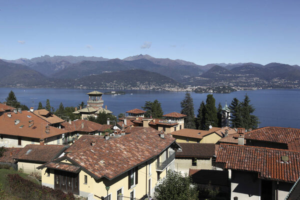 The view from the town of Stresa with the lake of Lago Maggiore in Piemont in north Italy. Italy, Piemont, October, 2011