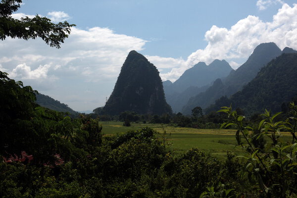 The Landscape near the Village of Kasi on the Nationalroad 13 on the way from Vang Vieng to Luang Prabang in Lao in southeastasia.