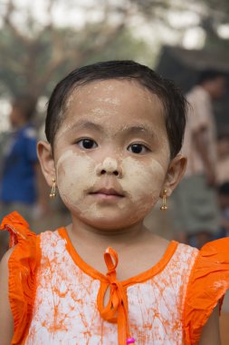 Asya Myanmar Bagan insanlar yüz Thamaka kozmetik