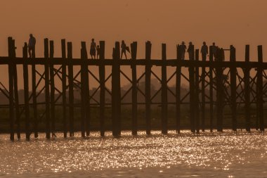 Asya Myanmar Mandalay Amarapura U olmak Köprüsü
