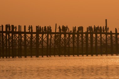 Asya Myanmar Mandalay Amarapura U olmak Köprüsü