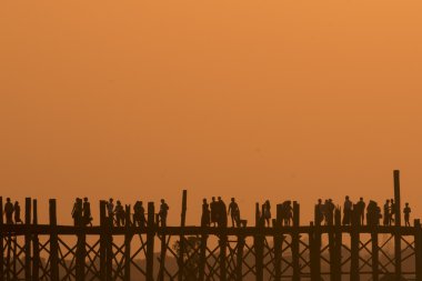 Asya Myanmar Mandalay Amarapura U olmak Köprüsü