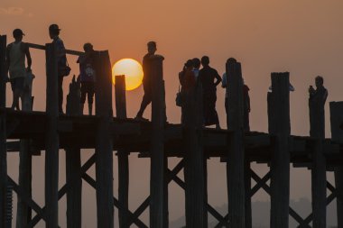 Asya Myanmar Mandalay Amarapura U olmak Köprüsü