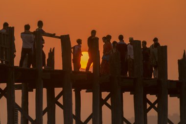 Asya Myanmar Mandalay Amarapura U olmak Köprüsü