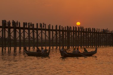 Asya Myanmar Mandalay Amarapura U olmak Köprüsü
