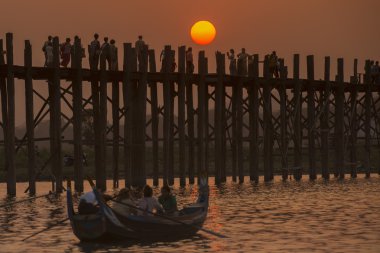 Asya Myanmar Mandalay Amarapura U olmak Köprüsü