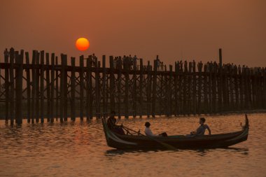 Asya Myanmar Mandalay Amarapura U olmak Köprüsü