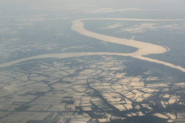 Pirinç tarlalarının havadan görünüşü — Stok fotoğraf